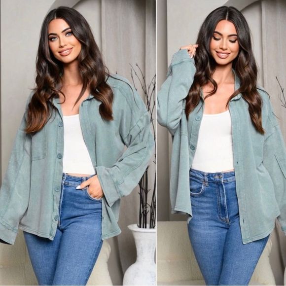 🆕 Oversized Button Front Long Sleeve Shacket Shirt Jacket - Picture 1 of 2